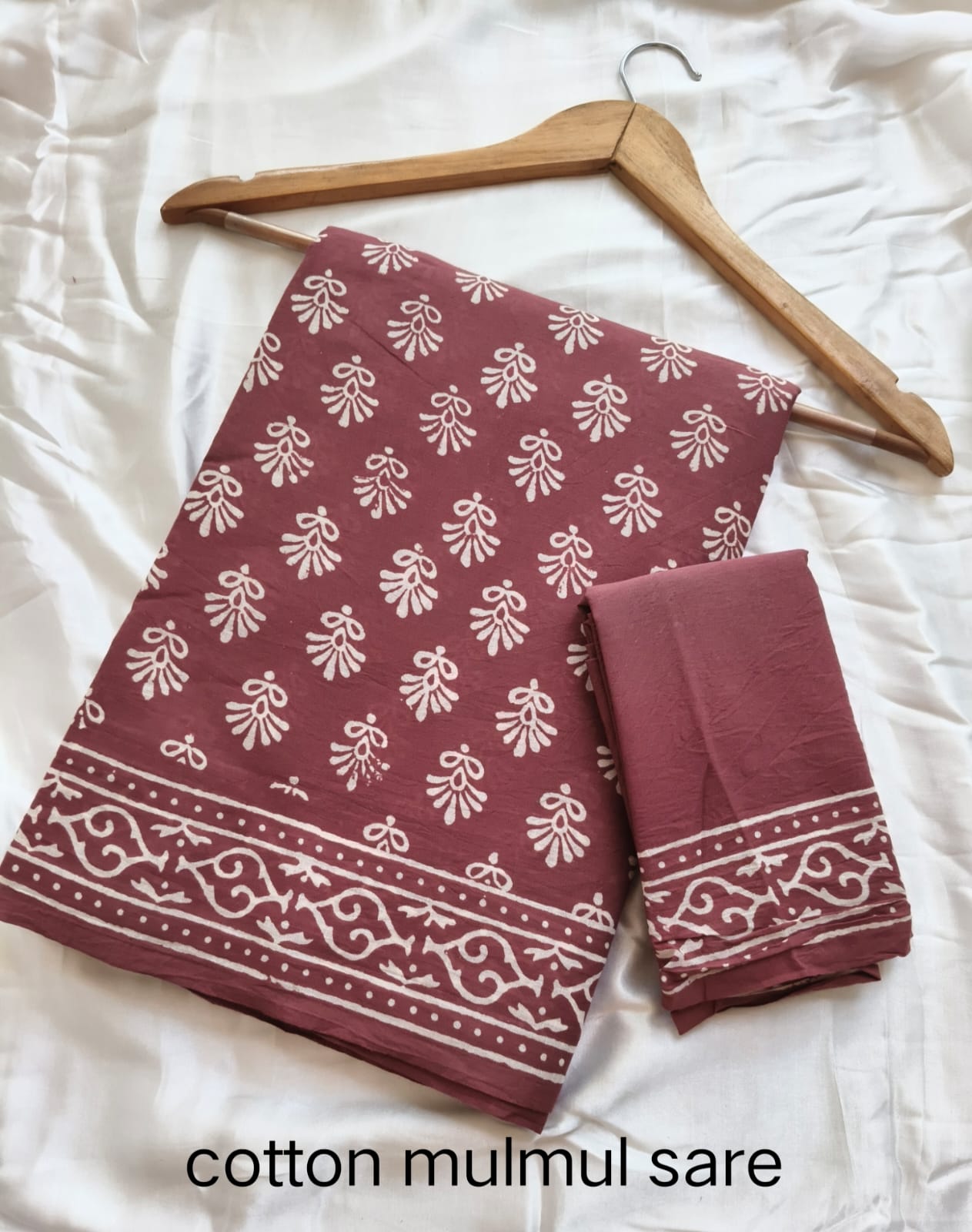 Cotton Mulmul Saree in marble white – Pure cotton handblock printed saree wholesale by Fabtexs